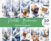 Printable Watercolor Winter Animals Bookmarks, Set of 10 (Digital Download) - BM65