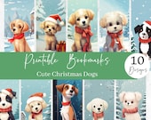 Christmas Puppy Bookmarks – Set of 10, Holiday Dog Lover Gifts (Digital Download)