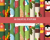 Christmas Seamless Digital Patterns, Set of 10, 12x12 Inch, Festive Instant Download Digital Paper - SP33