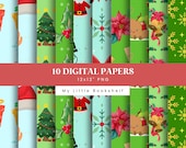 Christmas Seamless Digital Patterns, Set of 10, 12x12 Inch, Festive Instant Download Digital Paper - SP36