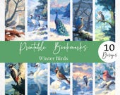 Printable Watercolor Winter Bird Bookmarks, Set of 10 (Digital Download) - BM67