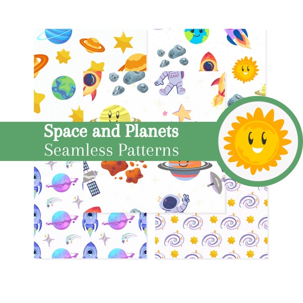 Space and Planets Seamless Patterns - Set of 5 INSTANT DOWNLOAD Digital Paper - Perfect for Notebook Covers and Craft Projects - PS02