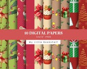 Christmas Seamless Digital Patterns, Set of 10, 12x12 Inch, Festive Instant Download Digital Paper - SP37