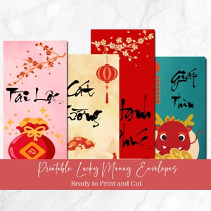 Afdrukbare Vietnamese Tet rode enveloppen - INSTANT DOWNLOAD Maannieuwjaar Lucky Money Enveloppen - Chinese Nieuwjaarstradities - Lixi - RE07