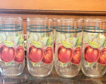 Vintage Apple Highball Glasses - Set of 4 Retro Kitchen Tumblers