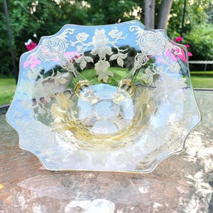 Vintage Camegate &quot;Apple Blossom&quot; Gelbe Glas Servier Schüssel, 1930er Jahre Art Deco