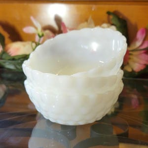Bubble Milk Glass By Anchor Hocking Dessert Bowls 4 1/2&quot; Round Dessert Bowls Set Of 3 - Vintage Depression Glass - Weddings, Showers, Gifts