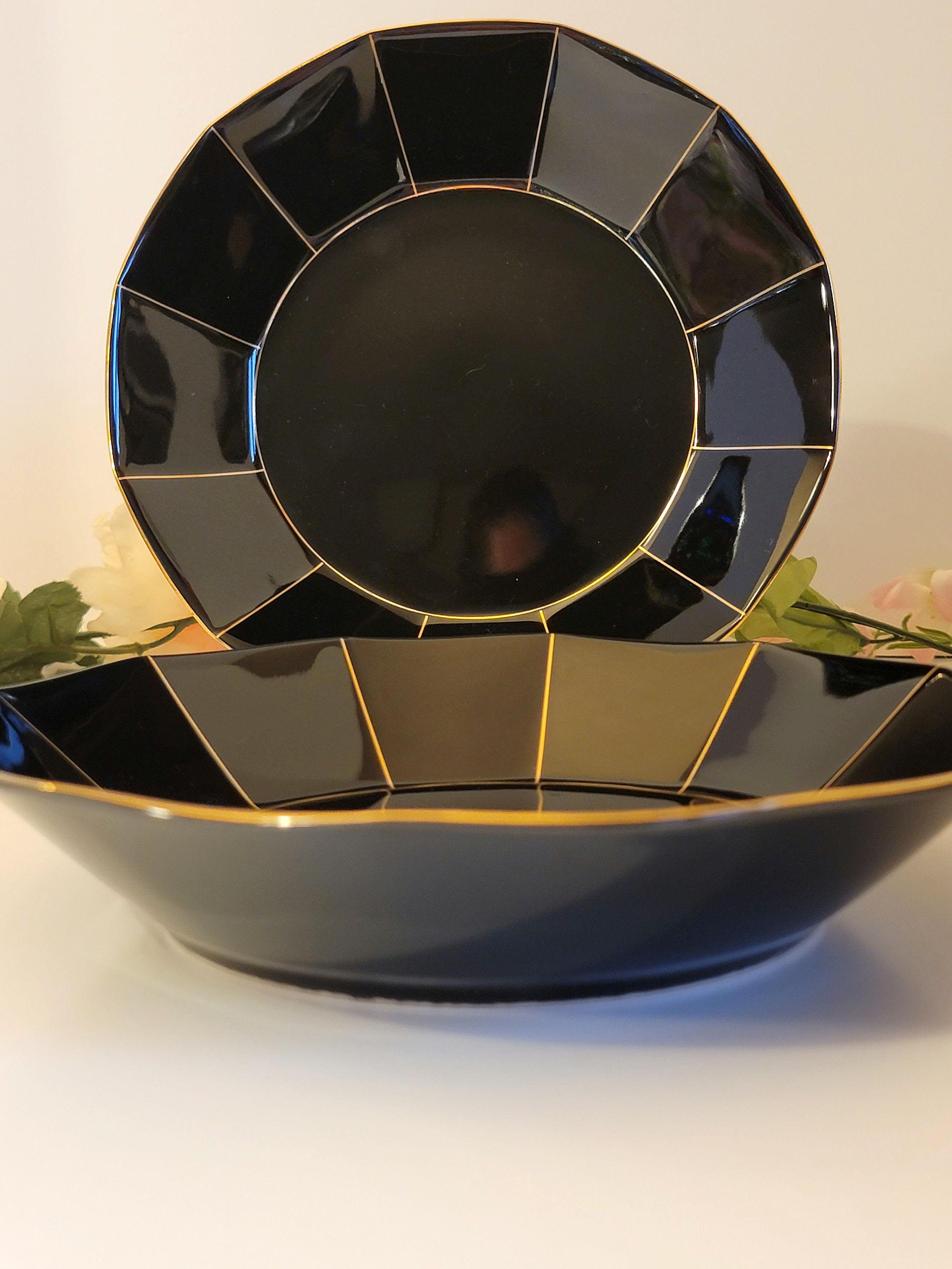 Mikasa Midnight Gold Bowls & Platter: Art Deco Hollywood Regency