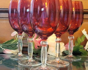 Set di 6 calici vintage turchi color rosso rubino Pasabahce