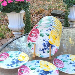 Floral Salad/Dessert Plates &quot;Romance&quot; By Porta Set Of 6 – Colorful Watercolor Garden Bouquet Design –  Vibrant Spring Tableware - Gift Ideas