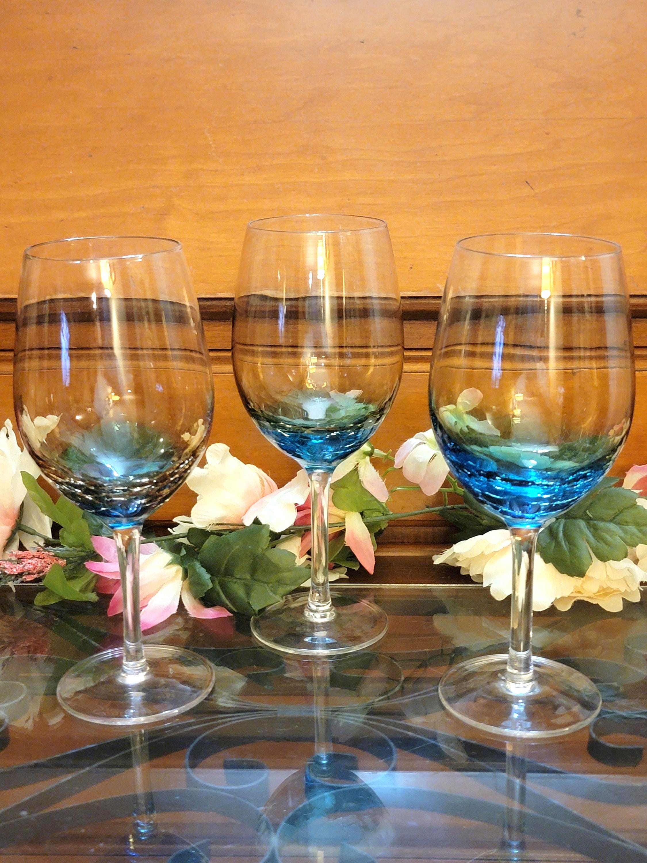Crackle Glass Teal by Pier 1 Wine Glasses Set of 3 - Etsy Finland
