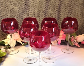 Set di 7 bicchieri da vino rosso rubino a forma di palloncino, calici vintage rossi, bicchieri color mirtillo, set di bicchieri per le feste, set da bar natalizio