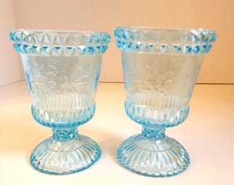 Antique EAPG Blue Glass Spooners: Wildflower Pattern (Sold Individually)