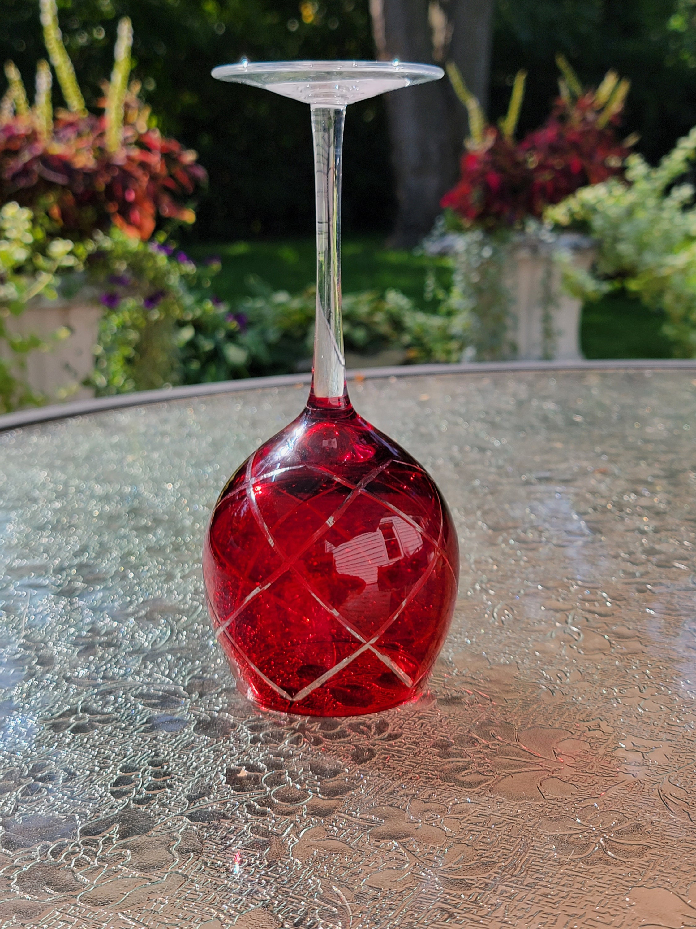 Balloon Crystal Wine Glass Ruby Red to Clear Pier 1 Rare diamond Etched ...