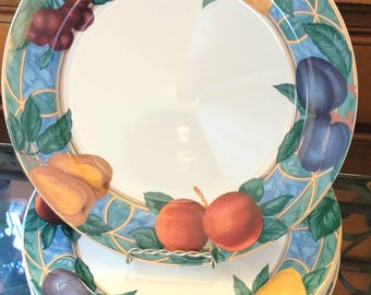 Vintage "Forbidden Fruit" Porcelain Dinner Plates By Victoria & Beale Two Sets Of 4
