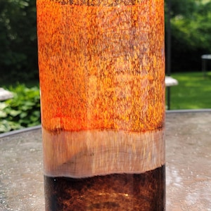 Pier 1 Glass Hurricane Candle Holder Or Vase With Speckled Orange, White &  Turtoise Hand Blown Accents - MCM Style Glass Art Decor Or Gift