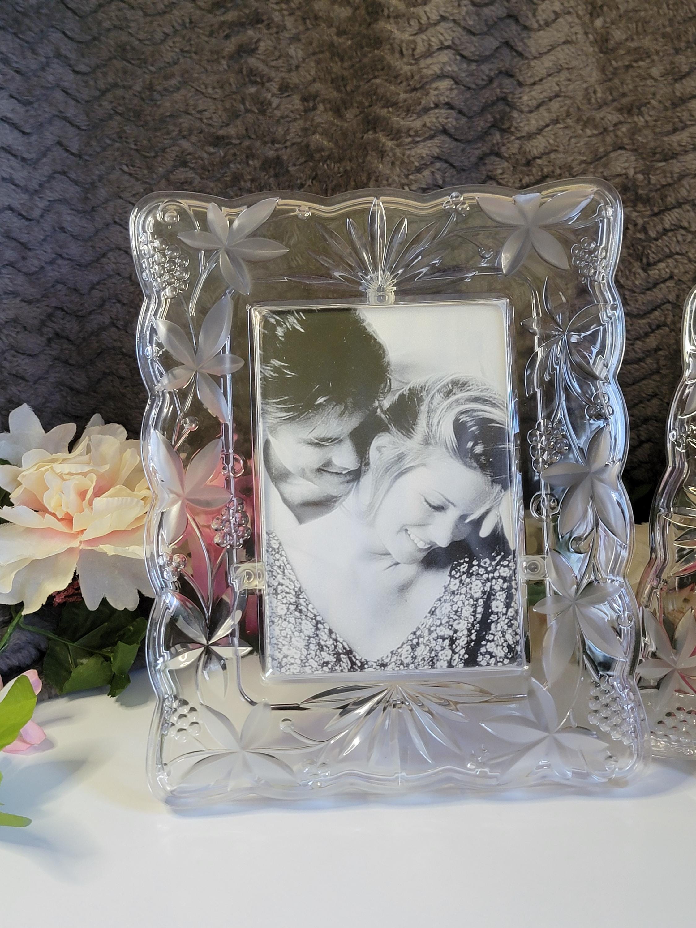 Vintage Mikasa Crystal Photo Frame: Pressed Glass Grape Leaf Decor