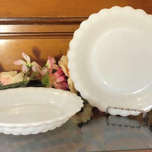 Bubble Milk Glass Soup Bowls By Anchor Hocking Round Coupe Soup Bowls Set Of 2 - Vintage Depression Glass - Weddings, Showers, Gifts
