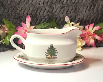 Vintage Cuthbertson Christmas Tree Gravy Boat: Cream Fine China Serveware
