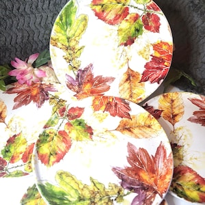 Pier 1 "Wildwood Leaves" Ironstone Dinner Plates,  Set of 5 - Fall Themed Dinnerware