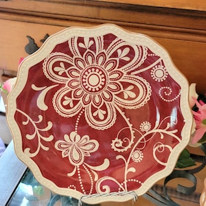 Red Floral Beaded Scalloped Edge Salad Plates "Maribeth" By Pier 1 Set Of 4 – Boho Chic Stoneware Salad Plates
