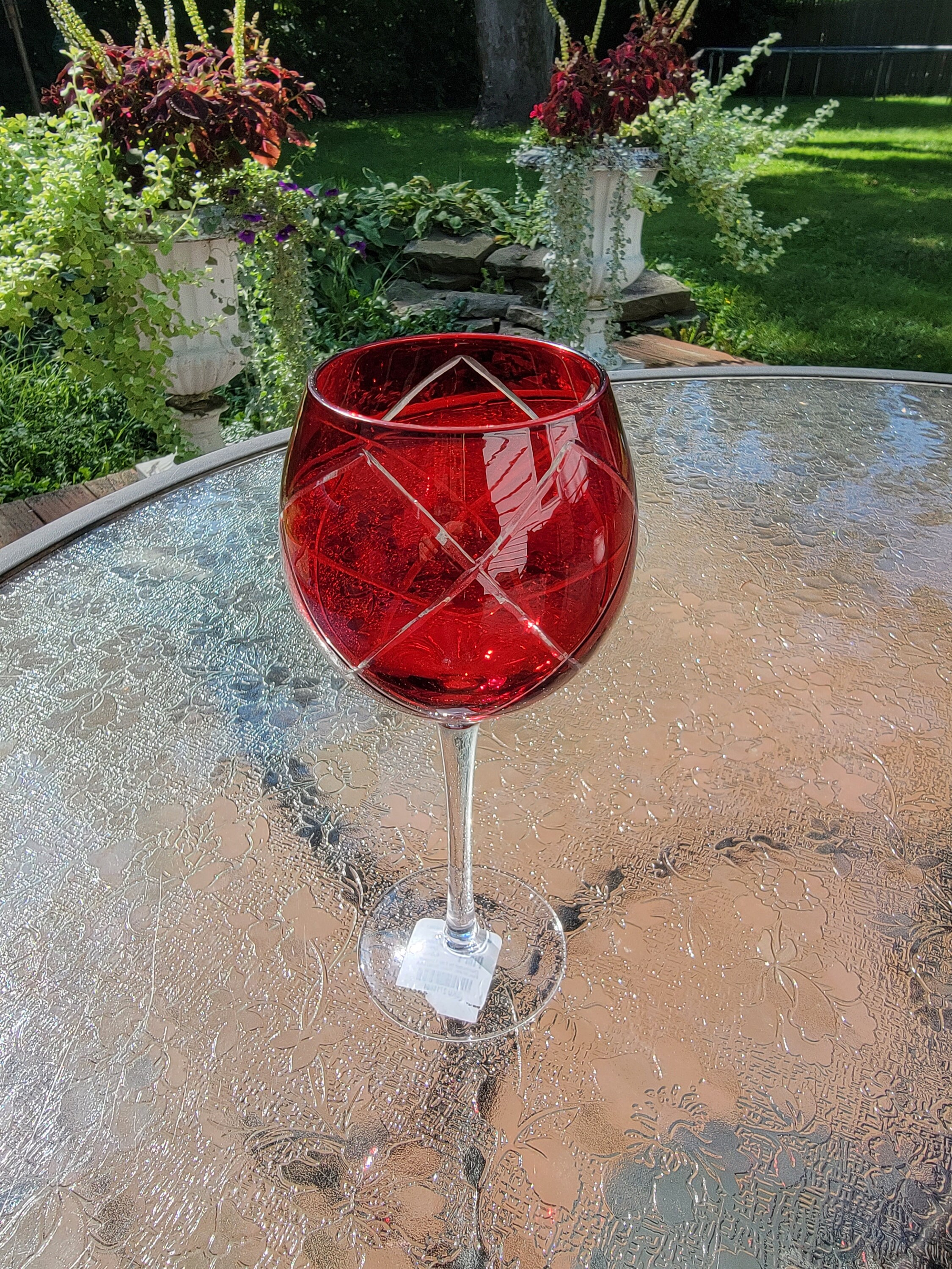 Balloon Crystal Wine Glass Ruby Red to Clear Pier 1 Rare diamond Etched ...