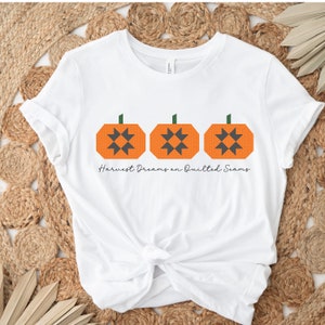 Fall Pumpkin Quilt Block Shirt for Quilter - Harvest Dreams on Quilted Seams, Halloween Quilt Tee by The Trendy Quilter Shop