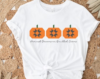 Fall Pumpkin Quilt Block Shirt for Quilter - Harvest Dreams on Quilted Seams, Halloween Quilt Tee by The Trendy Quilter Shop