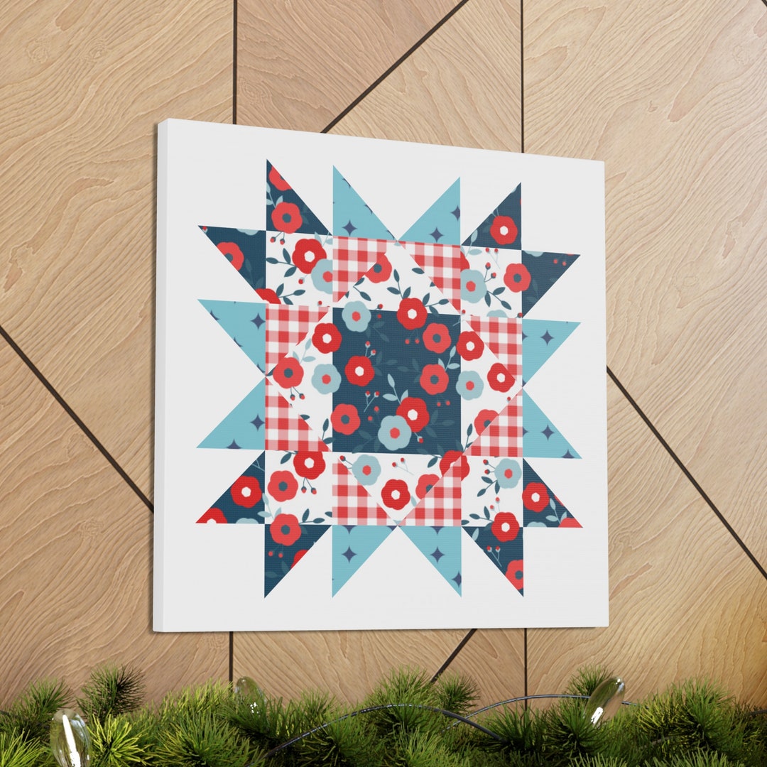 Quilt Wall Art, Patchwork Print, Barn Quilt on Canvas, Quilt Block