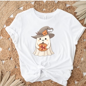Fall Quilted Pumpkin Ghost T-Shirt for Quilters, Cute Halloween Shirt, Friendly Ghost Tee, Quilted Ghost, Halloween Tee, Spooky T-Shirt