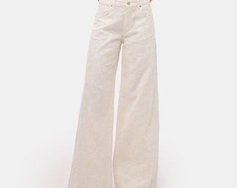 Floral bestickte Palazzo Jeans für Damen - Denim mit weitem Bein und hoher Taille