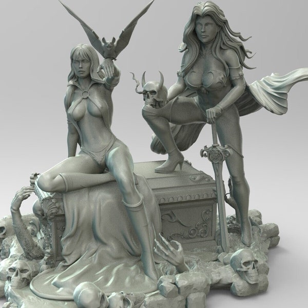 Two_Bad_Girl_Bust_STL File, 3D Digital Printing STL File for 3D Printers, Movie Characters, Games, Figures, Diorama 3D