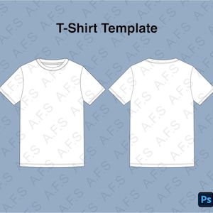 May include: A white t-shirt template with a crew neck and short sleeves. The template is shown from the front and back. The text "T-Shirt Template" is at the top of the image.