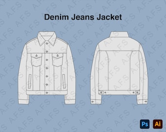 Blank Denim Jeans Jacket Template Mock-Up Vector