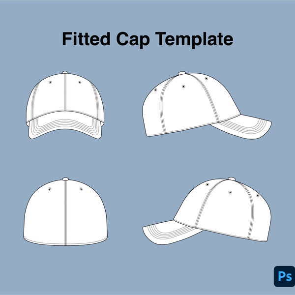 Fitted Cap Hat Tech Pack Mock-Up Vector, Front, Back and side View