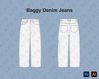 Streetwear Baggy Jeans Template Vector Mock Up Tech Pack Y2K Adobe Streetwear Baggy Jeans Template Vector Mock Up Tech Pack Y2K Adobe