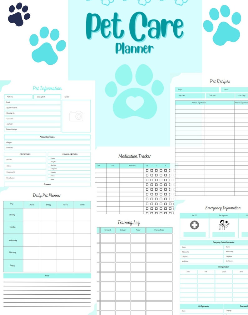 Printable Pet Care Planner Fillable Pet Planner Pet - Etsy