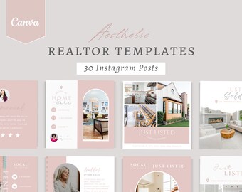 30 Aesthetic Real Estate Post Templates for Canva | Social Media Templates | Real Estate Templates | Aesthetic Canva Templates