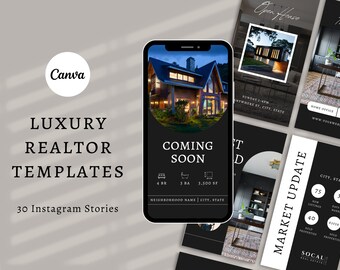 Luxury Real Estate Instagram Story Templates: Canva Social Media (Digital Download)