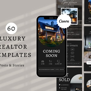 60 Luxury Real Estate Instagram Templates for Canva | Social Media Templates | Real Estate Templates | Luxury Realtor Canva Templates