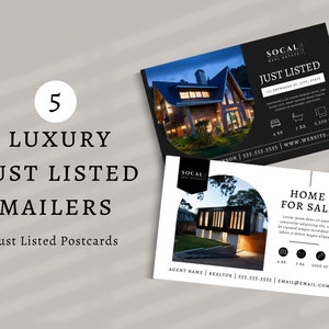 5 plantillas de postales de lujo recién enumeradas para Canva / Plantillas de bienes raíces / Plantillas de Canva para agentes inmobiliarios de lujo / Anuncios publicitarios directos recién listados