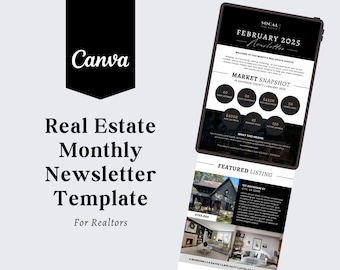 Luxury Monthly Real Estate Newsletter Template | Editable Canva Newsletter for Realtors & Agents | Email Newsletter for Realtors