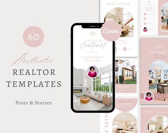 60 Aesthetic Real Estate Instagram Templates for Canva | Social Media Templates | Real Estate Templates | Aesthetic Realtor Canva Templates