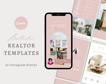 30 Aesthetic Real Estate Instagram Stories Canva Templates | Social Media Templates | Real Estate Templates | Aesthetic Canva Templates