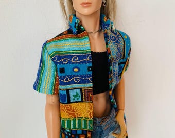 Handmade Printed Shirt & Denim Shorts Set for 13” Integrity Monarch Doll