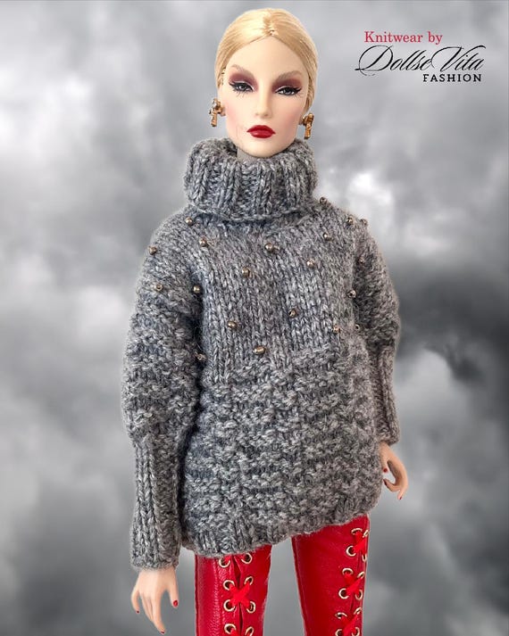 nu knit dressing Handknitted Sweater/dress for 12” Fashion Royalty, Face Type Dolls tiffany costume