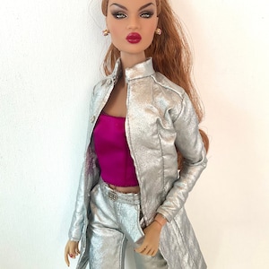 Conjunto de moda hecho a mano (chaqueta larga y pantalón ajustado a juego) para muñecas tipo FR2, Nu Face