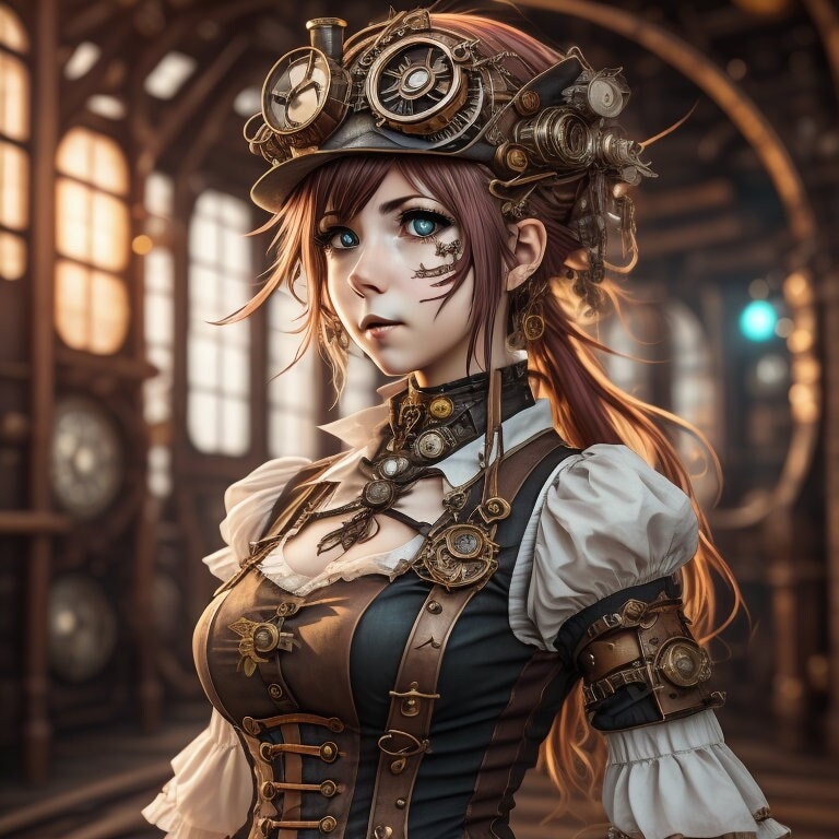 Beautiful Girl Steampunk Art, Wall Art, Steampunk Wall Art, Sustainable