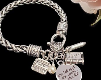 Writer Gifts, Author Gifts, Writer Bracelet: typewriter, book and pencil