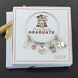 Preschool Graduation Bracelet: Stainless Steel Charm Bangle, Daughter/Granddaughter Gift